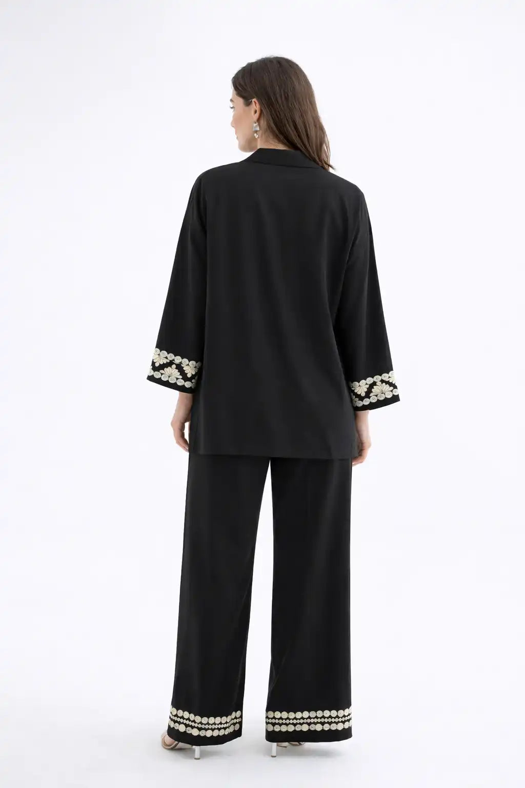 Black Embellished Open-Front Cardigan