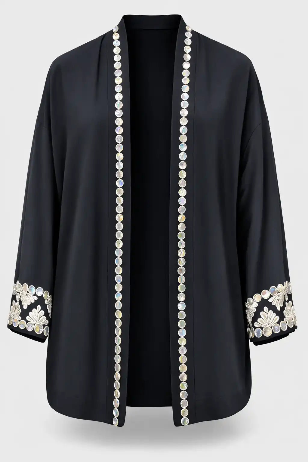 Black Embellished Open-Front Cardigan