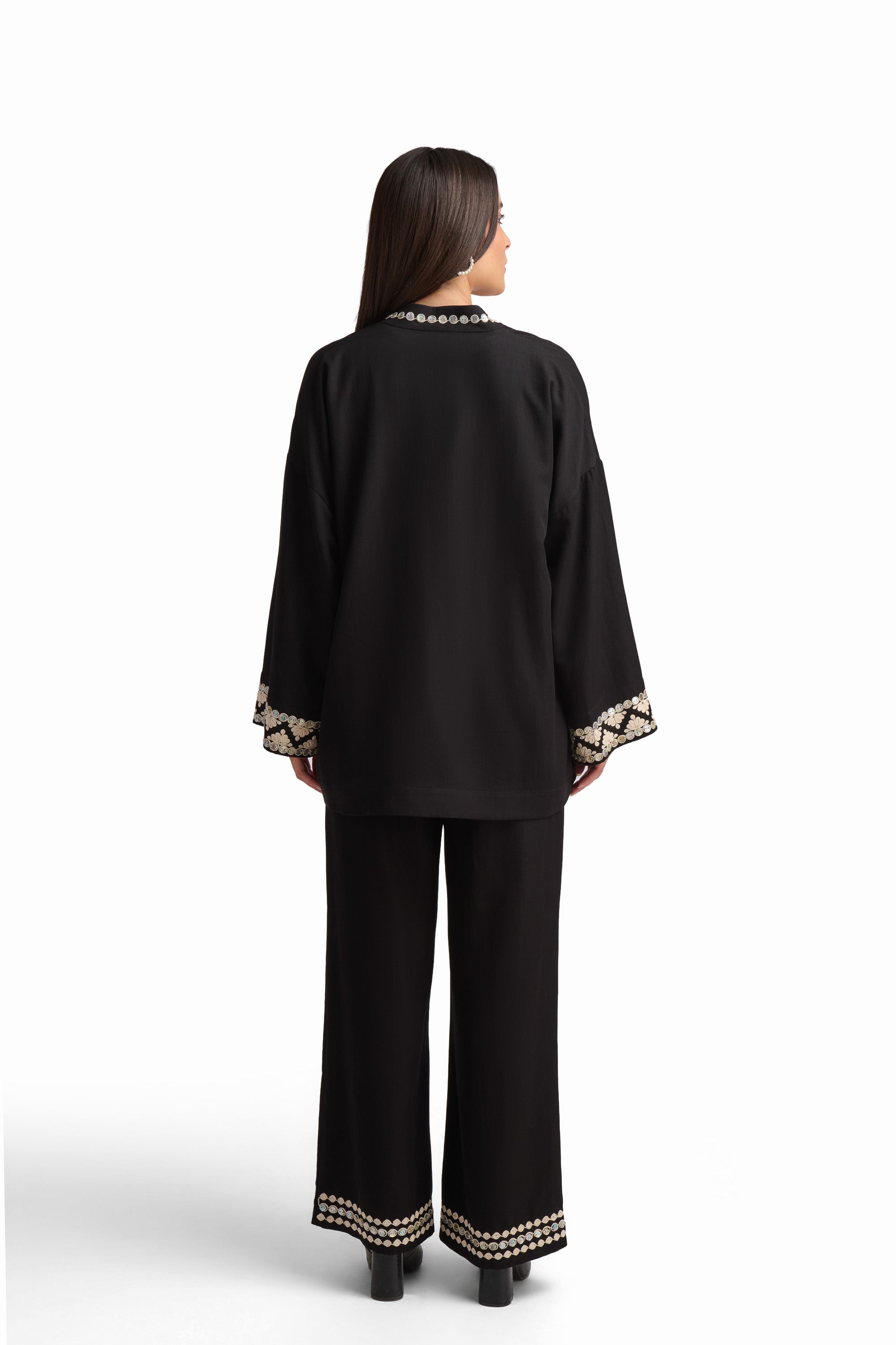 Black Embellished Open-Front Cardigan
