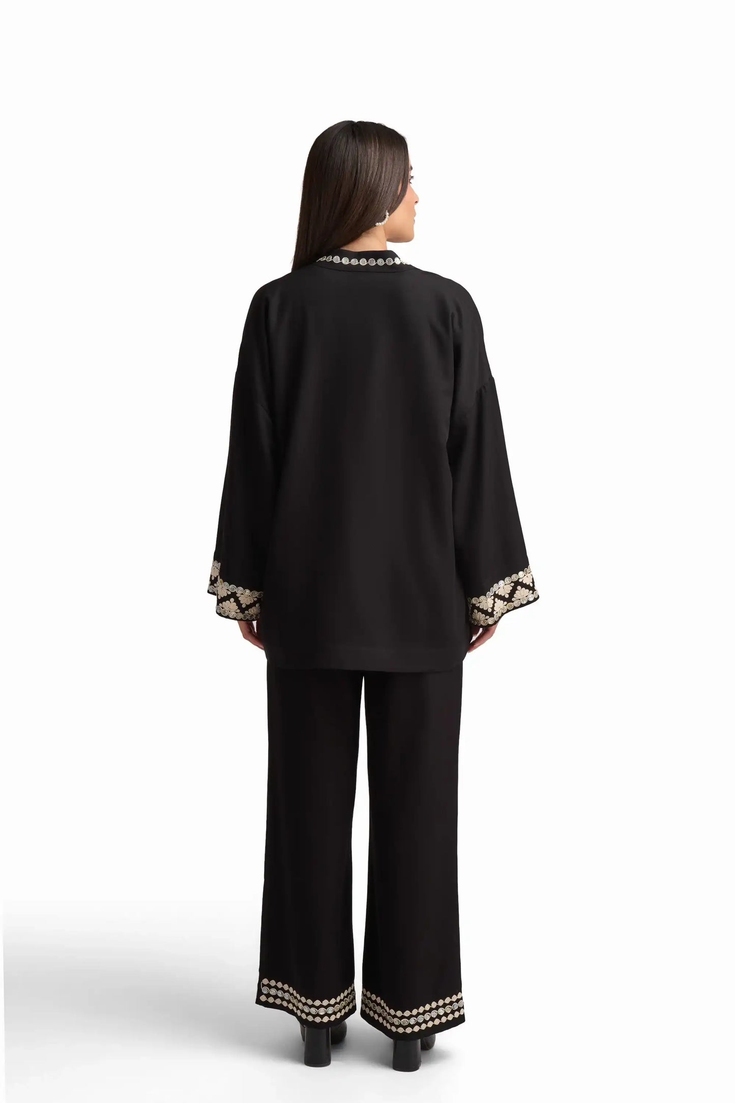 Black Embellished Open-Front Cardigan