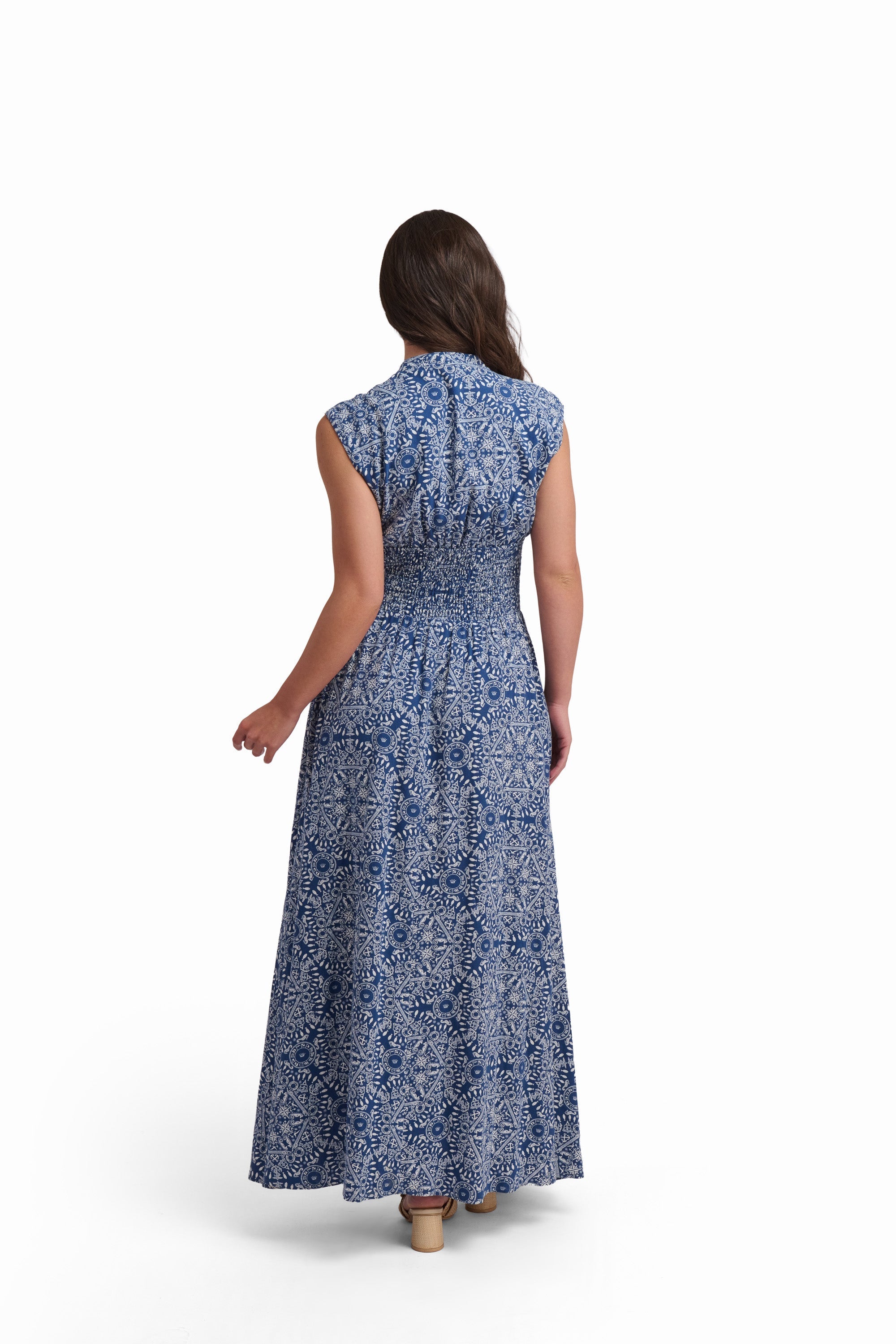 Azure Mosaic Sleeveless Maxi Dress