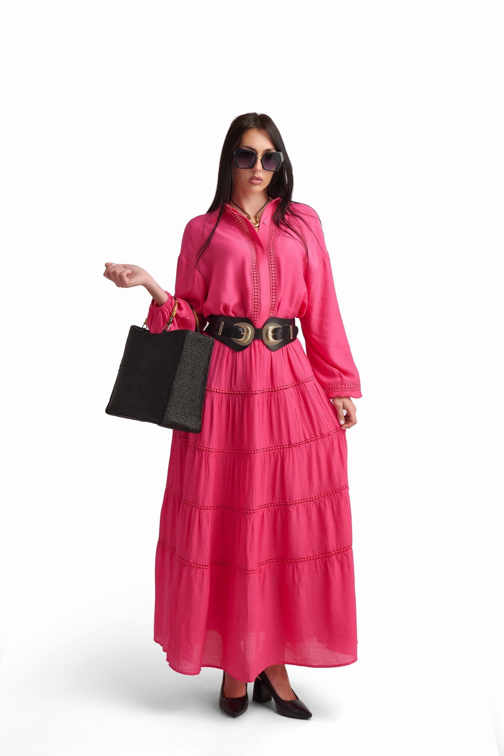 Fuchsia Tiered Maxi Skirt