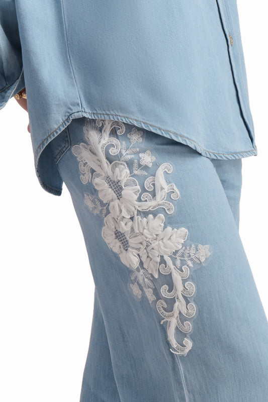 Light Blue Denim Trousers with Side Detail