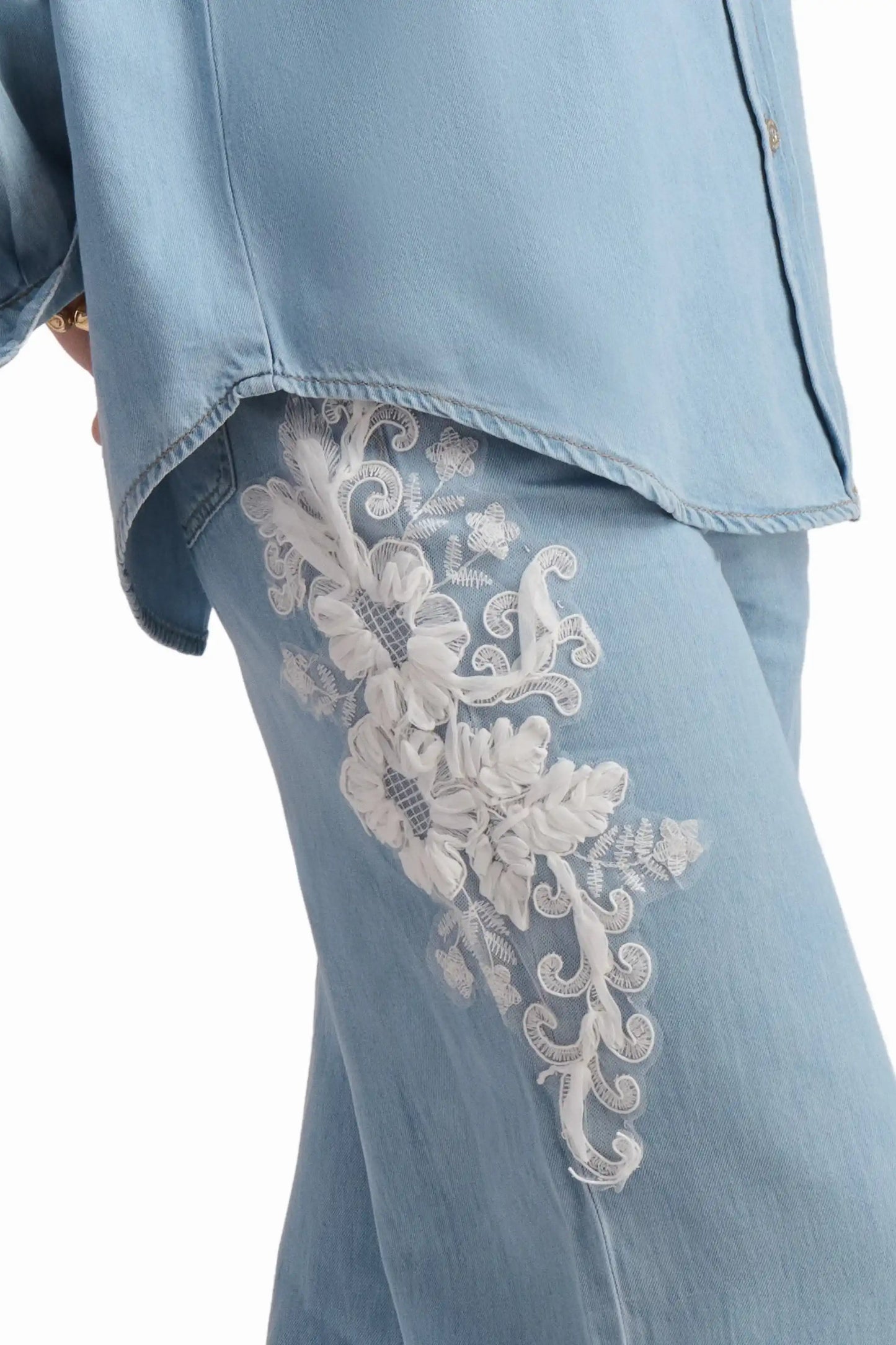 Light Blue Denim Trousers with Side Detail