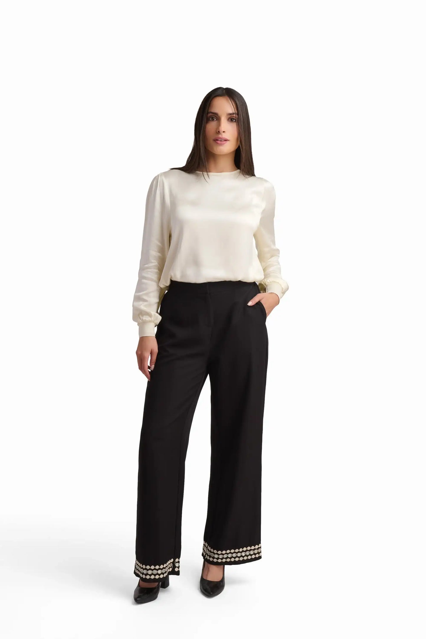 Black Trousers with Hem Detail