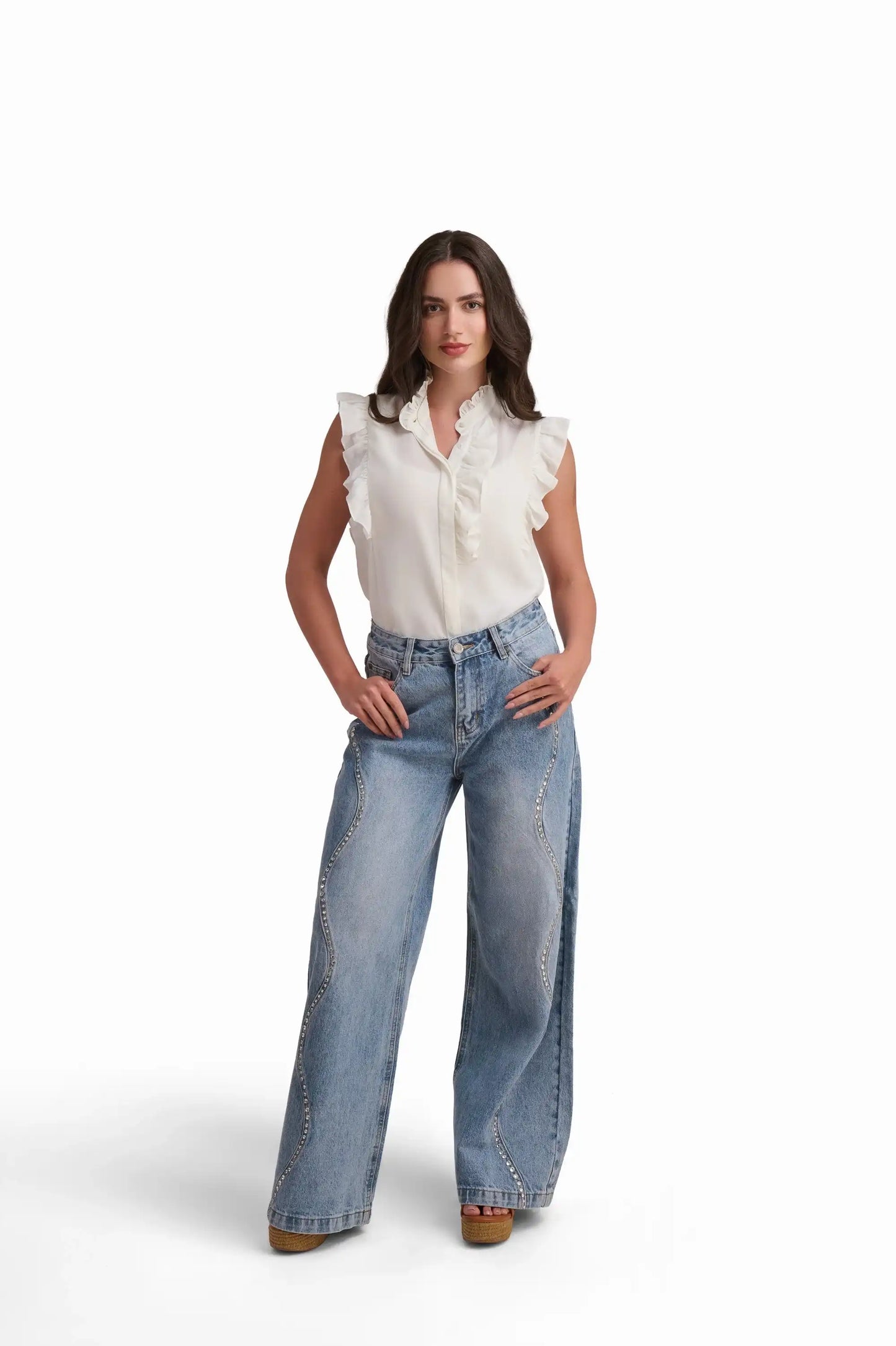Crystal Wave Wide-Leg Jeans
