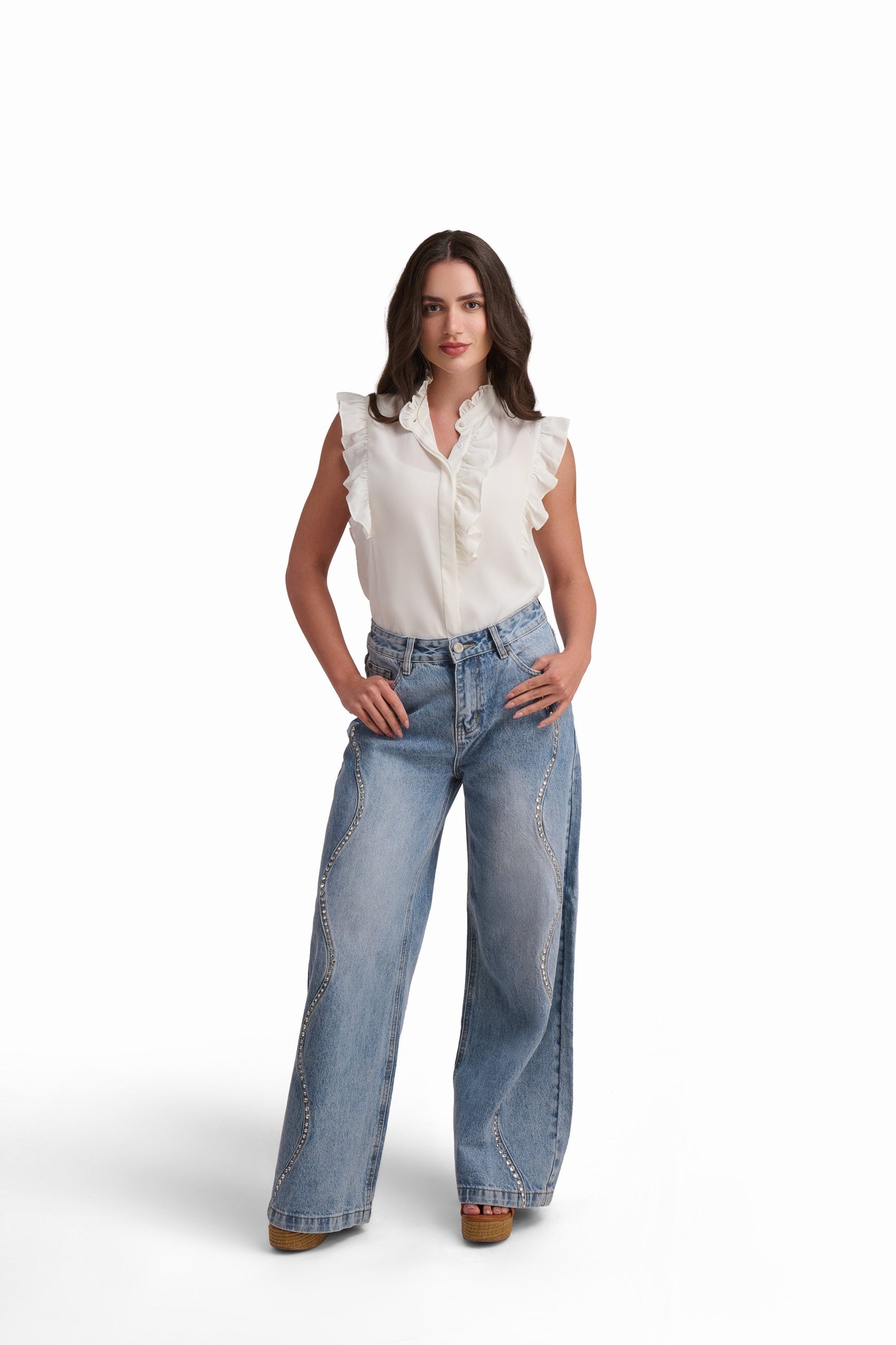 Crystal Wave Wide-Leg Jeans
