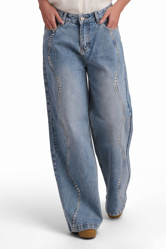Crystal Wave Wide-Leg Jeans
