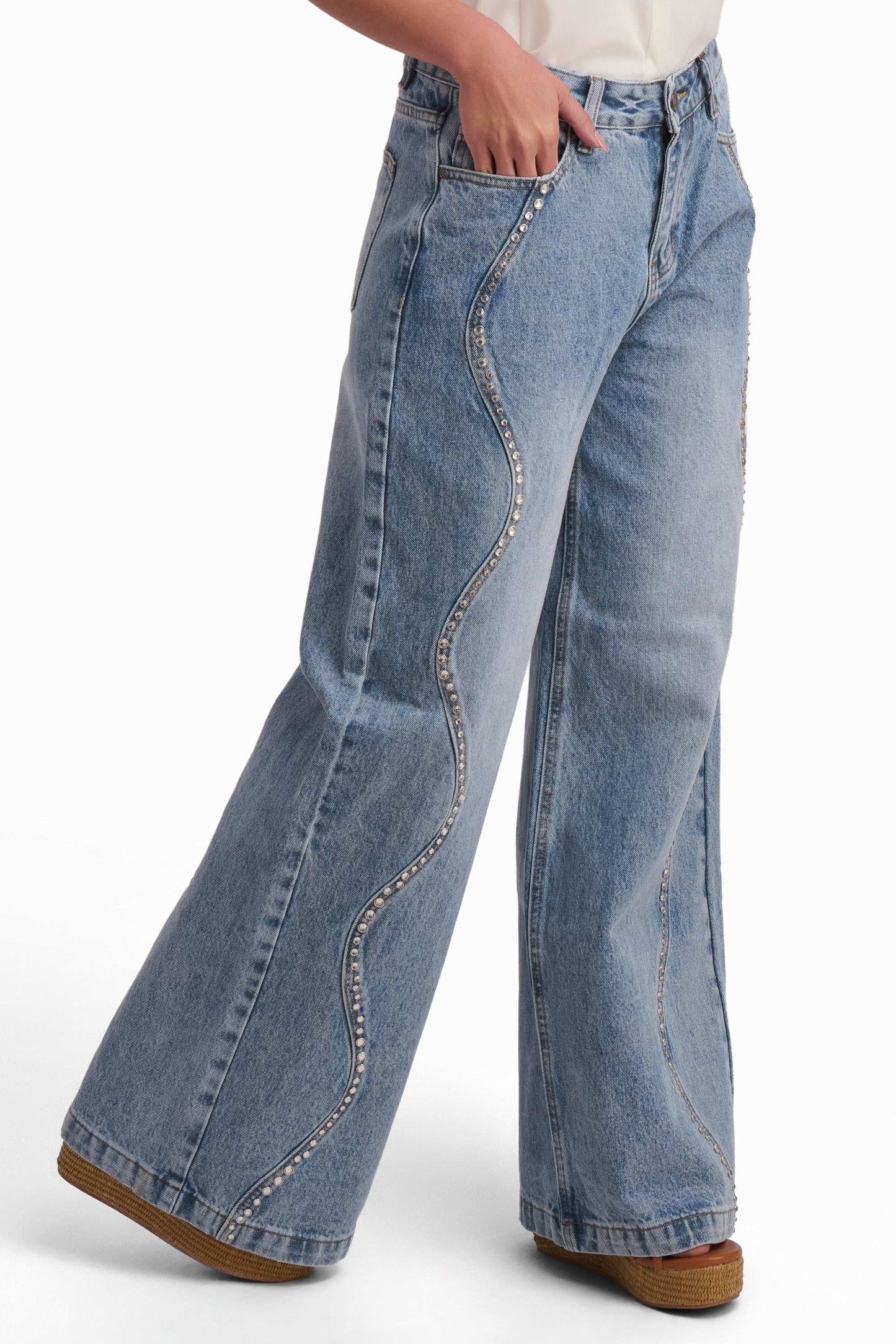 Crystal Wave Wide-Leg Jeans