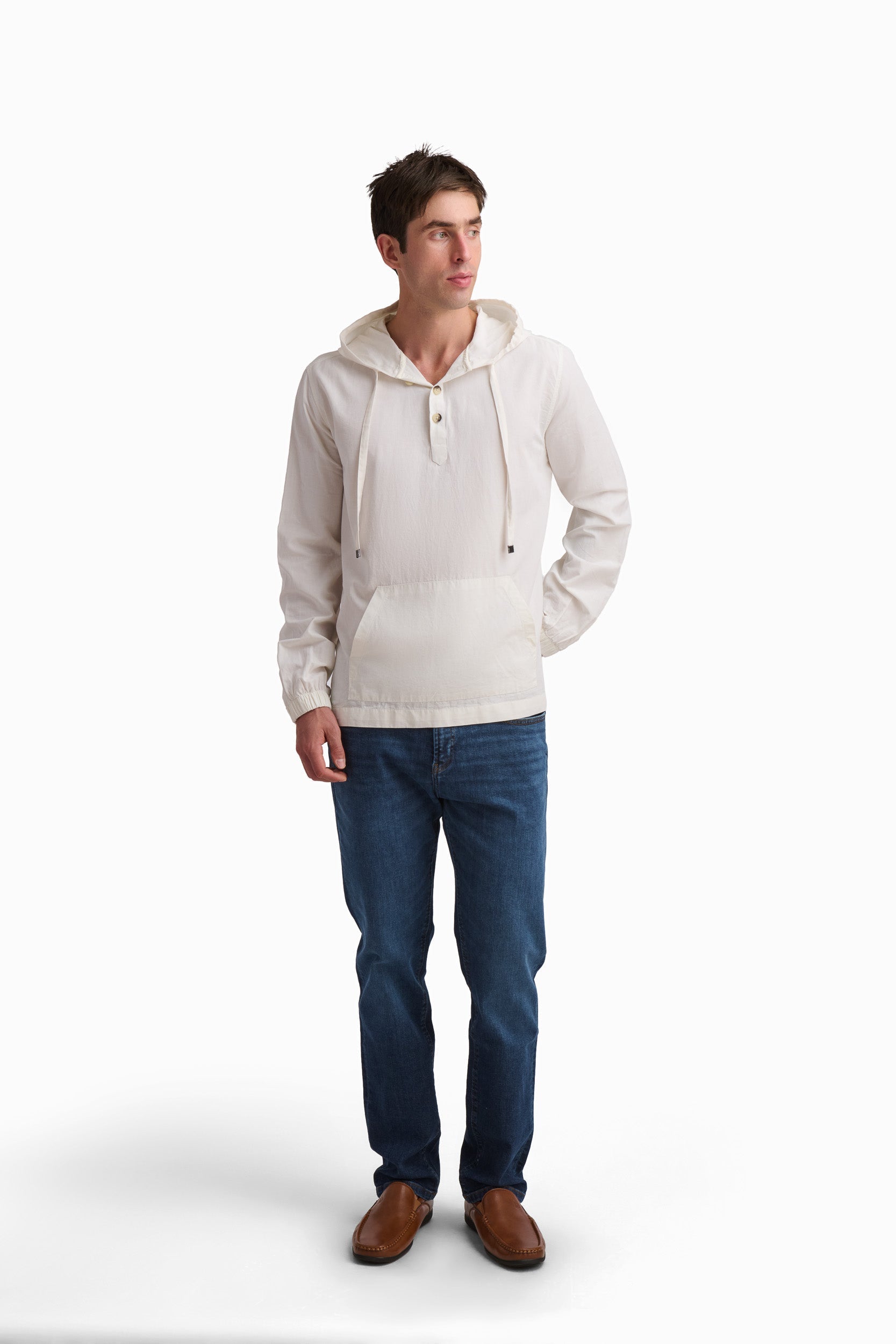 Off-White Linen Hooded Top