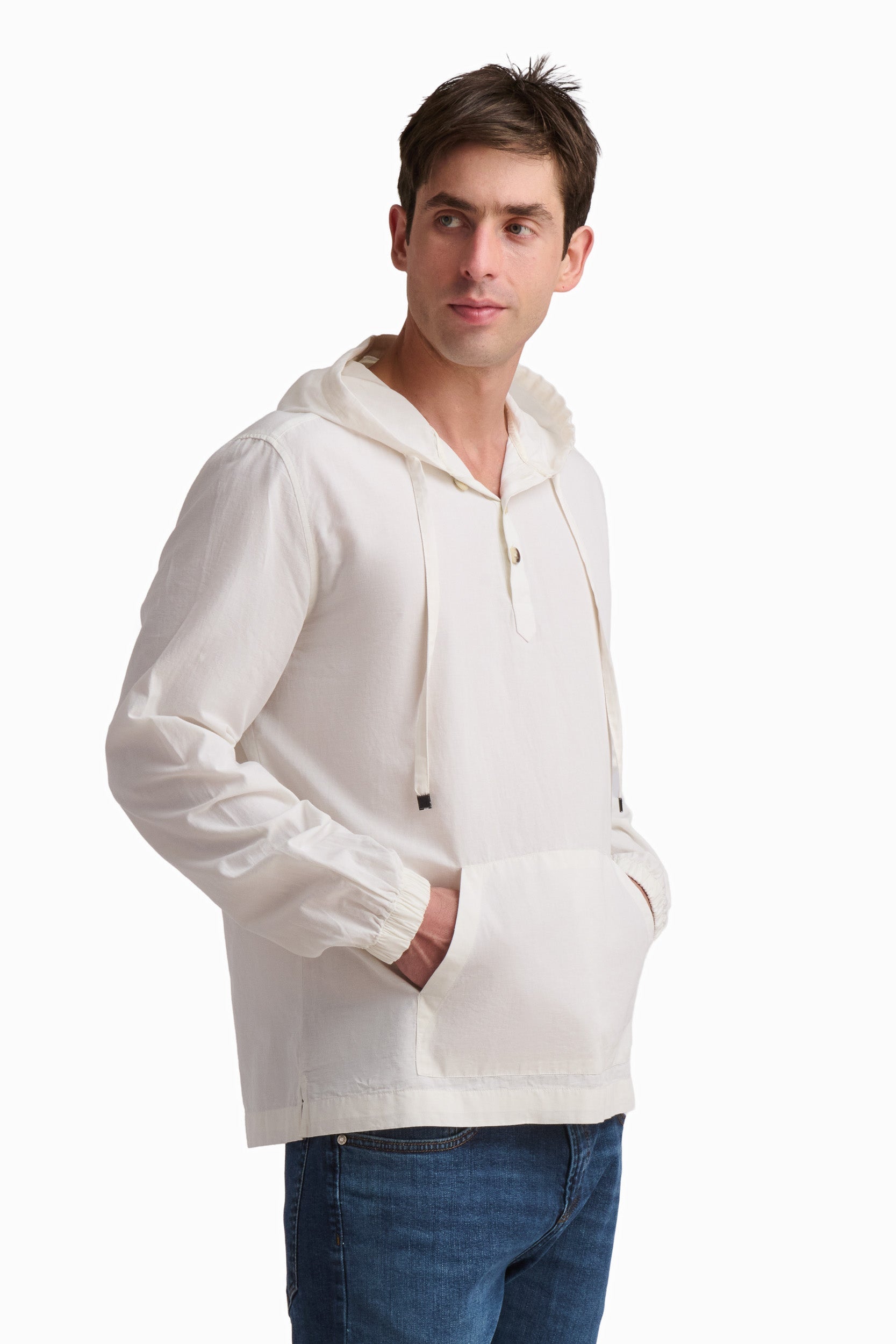 Off-White Linen Hooded Top