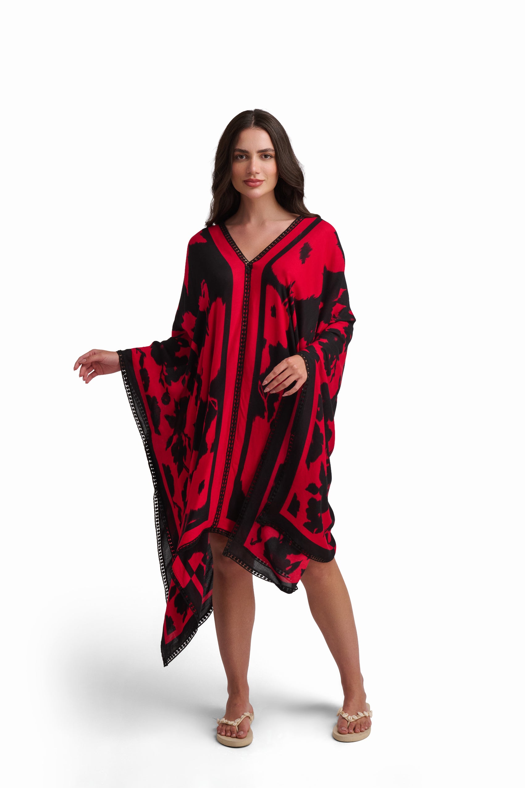Red and Black Printed Beach Cover-Up