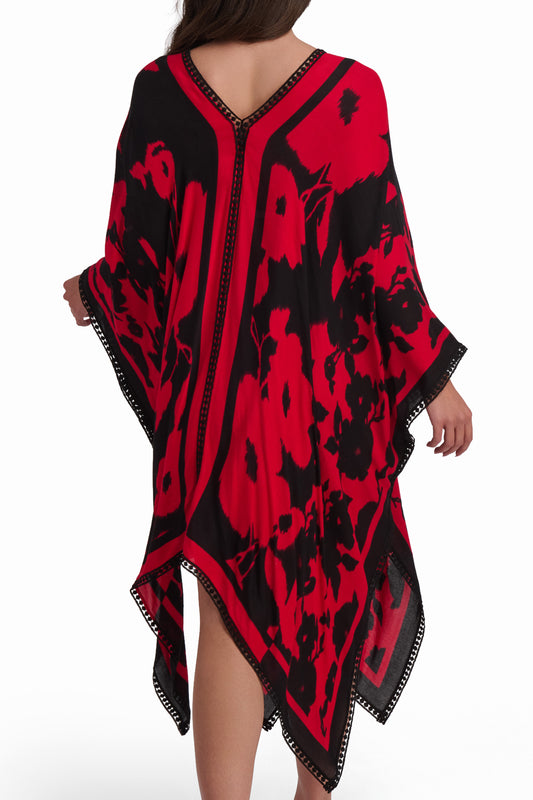 Red and Black Printed Beach Cover-Up