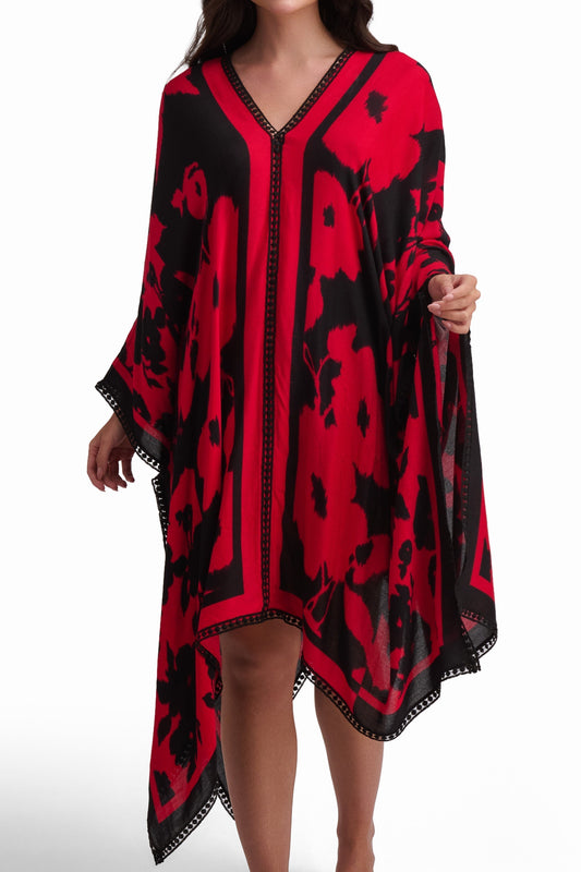 Red and Black Printed Beach Cover-Up