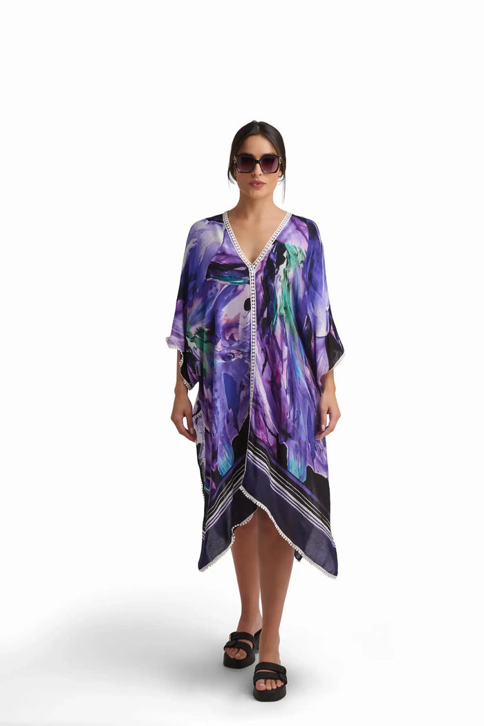 Purple Wave Viscose Beach Cover-Up