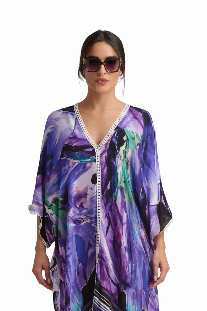 Purple Wave Viscose Beach Cover-Up