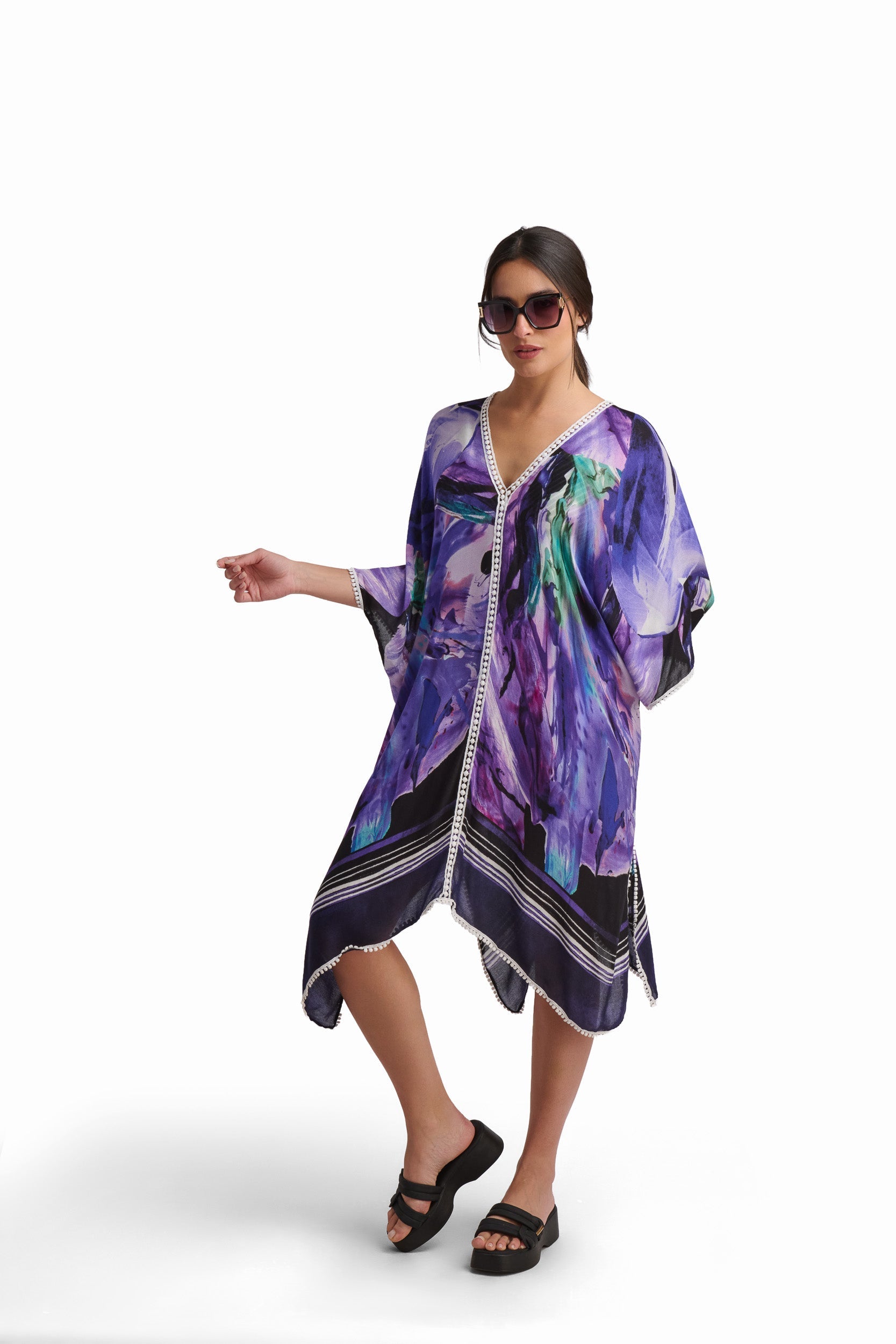 Purple Wave Viscose Beach Cover-Up