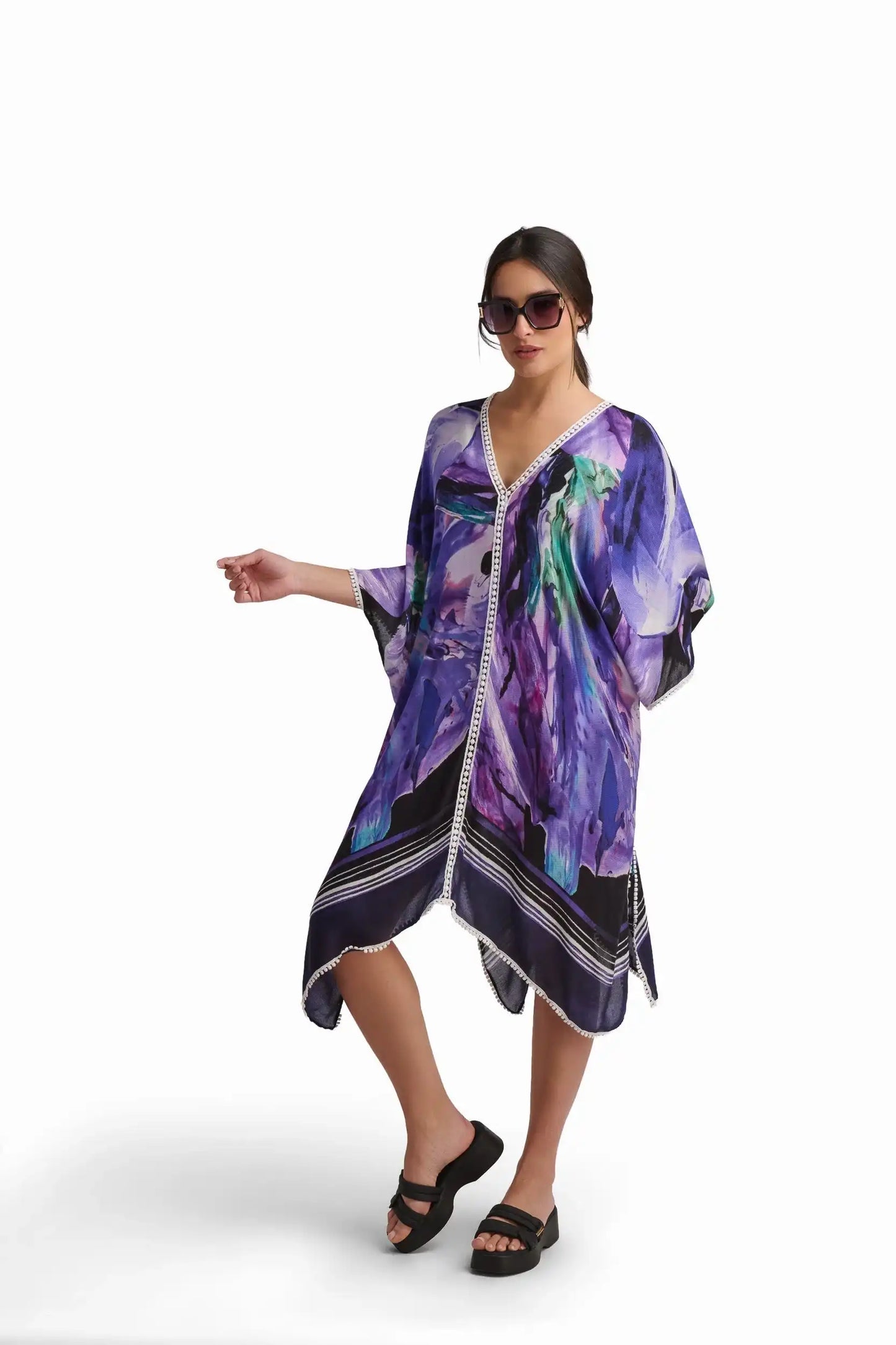 Purple Wave Viscose Beach Cover-Up