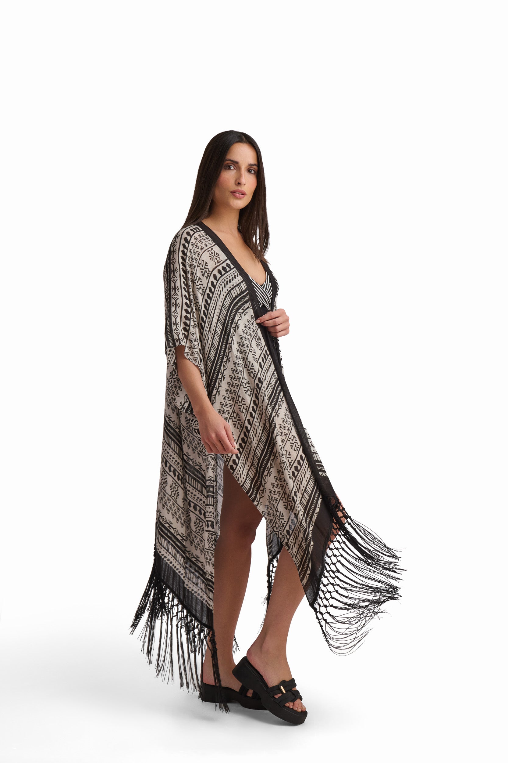 Geometric Fringe Viscose Kimono