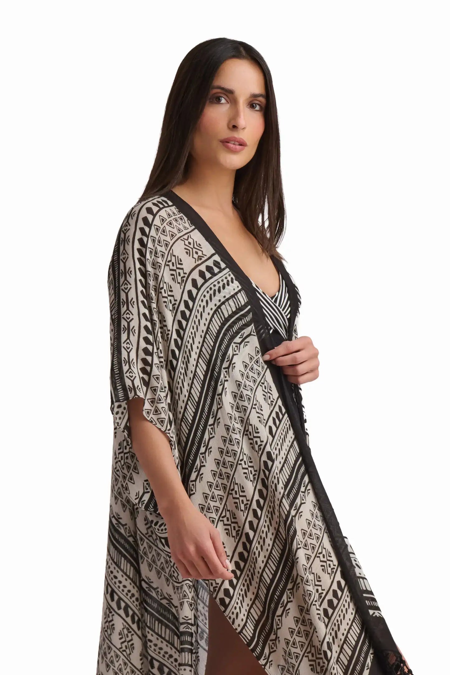 Geometric Fringe Viscose Kimono