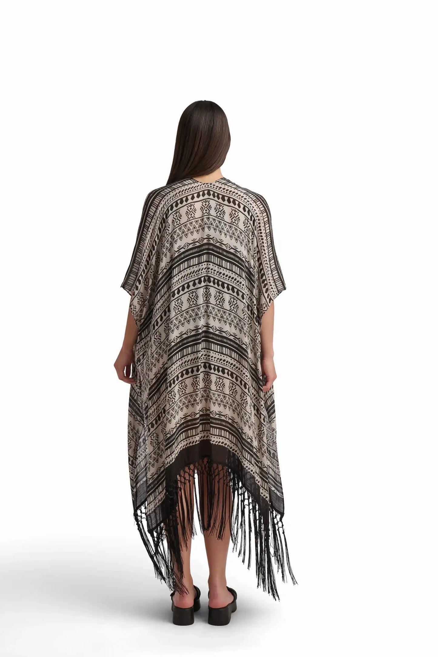 Geometric Fringe Viscose Kimono