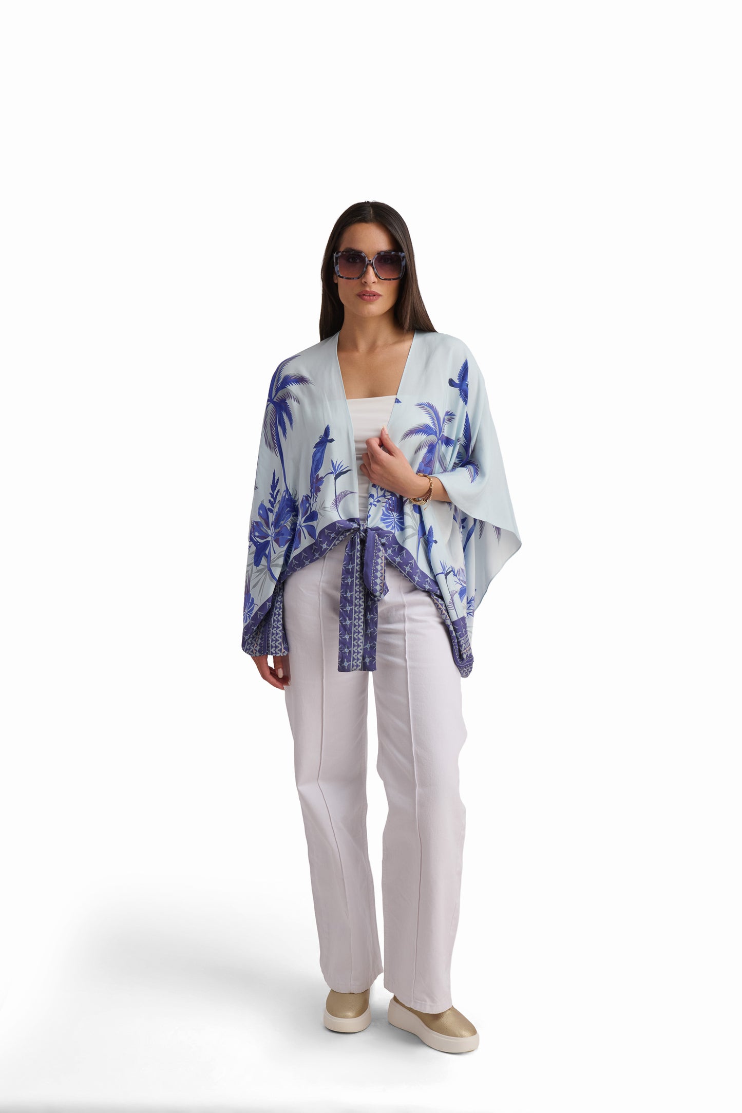 Tropical Palm Print Viscose Kimono