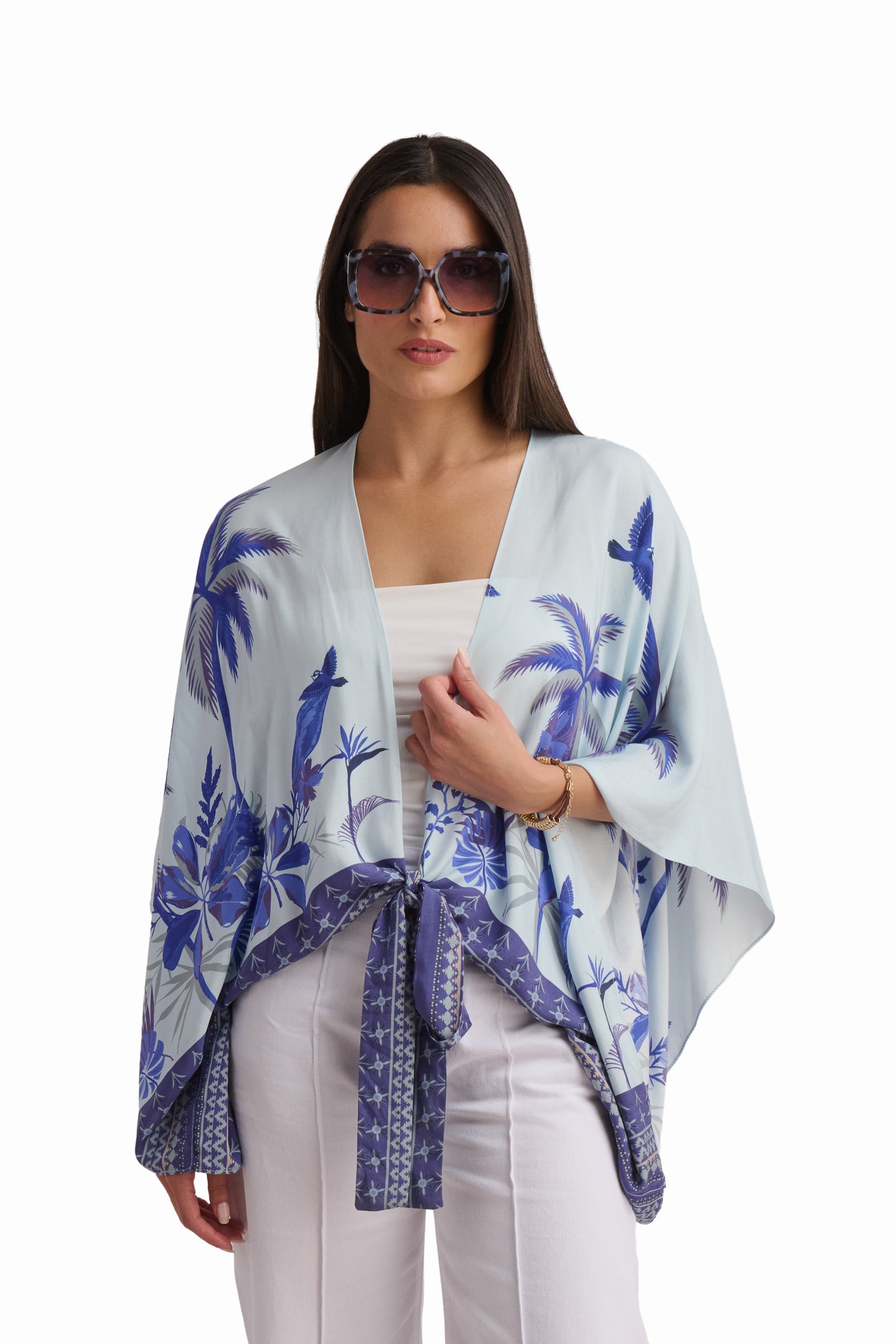 Tropical Palm Print Viscose Kimono
