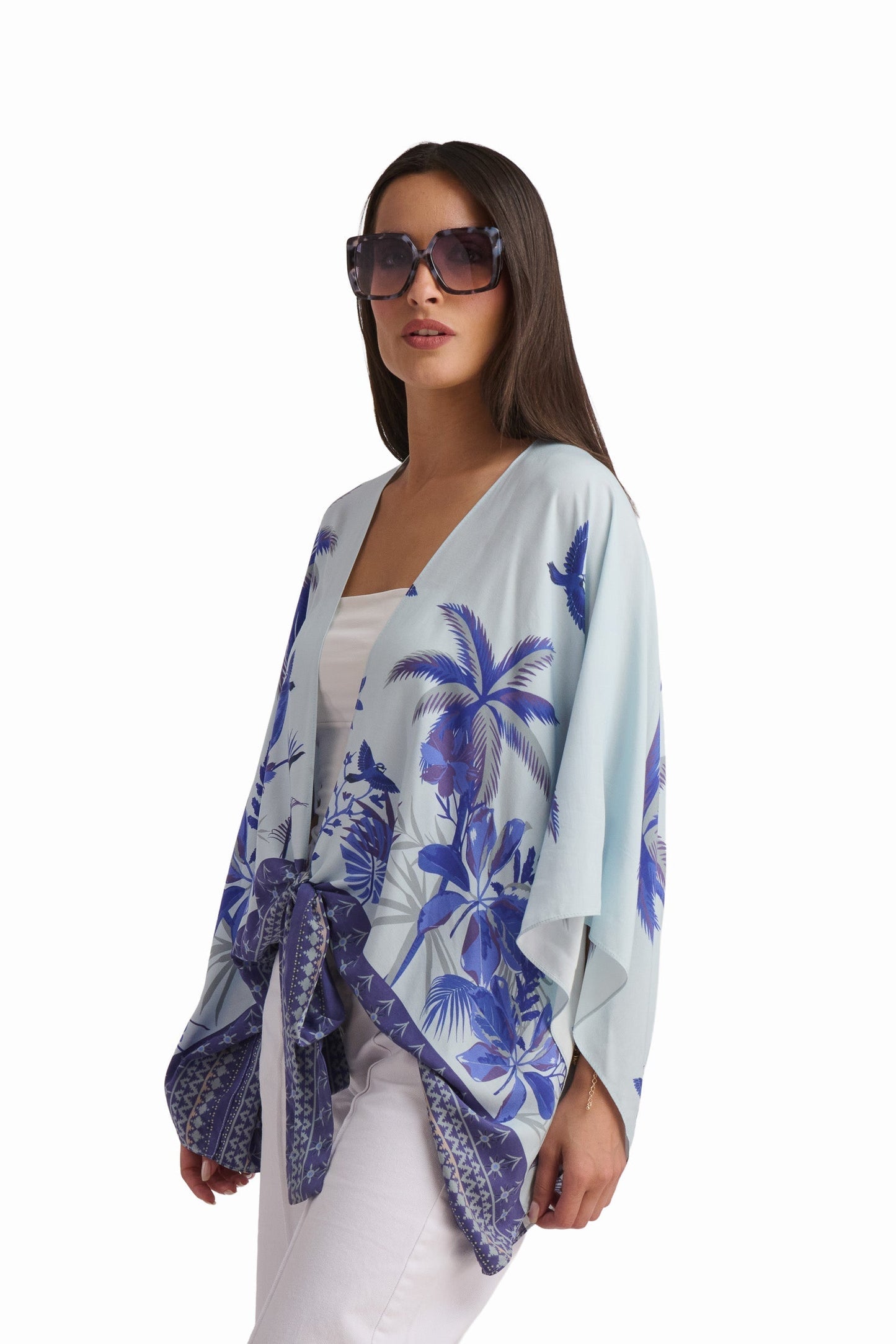 Tropical Palm Print Viscose Kimono