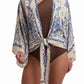 Beige and Blue Printed Beach Cover-Up