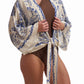 Beige and Blue Printed Beach Cover-Up