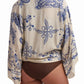 Beige and Blue Printed Beach Cover-Up