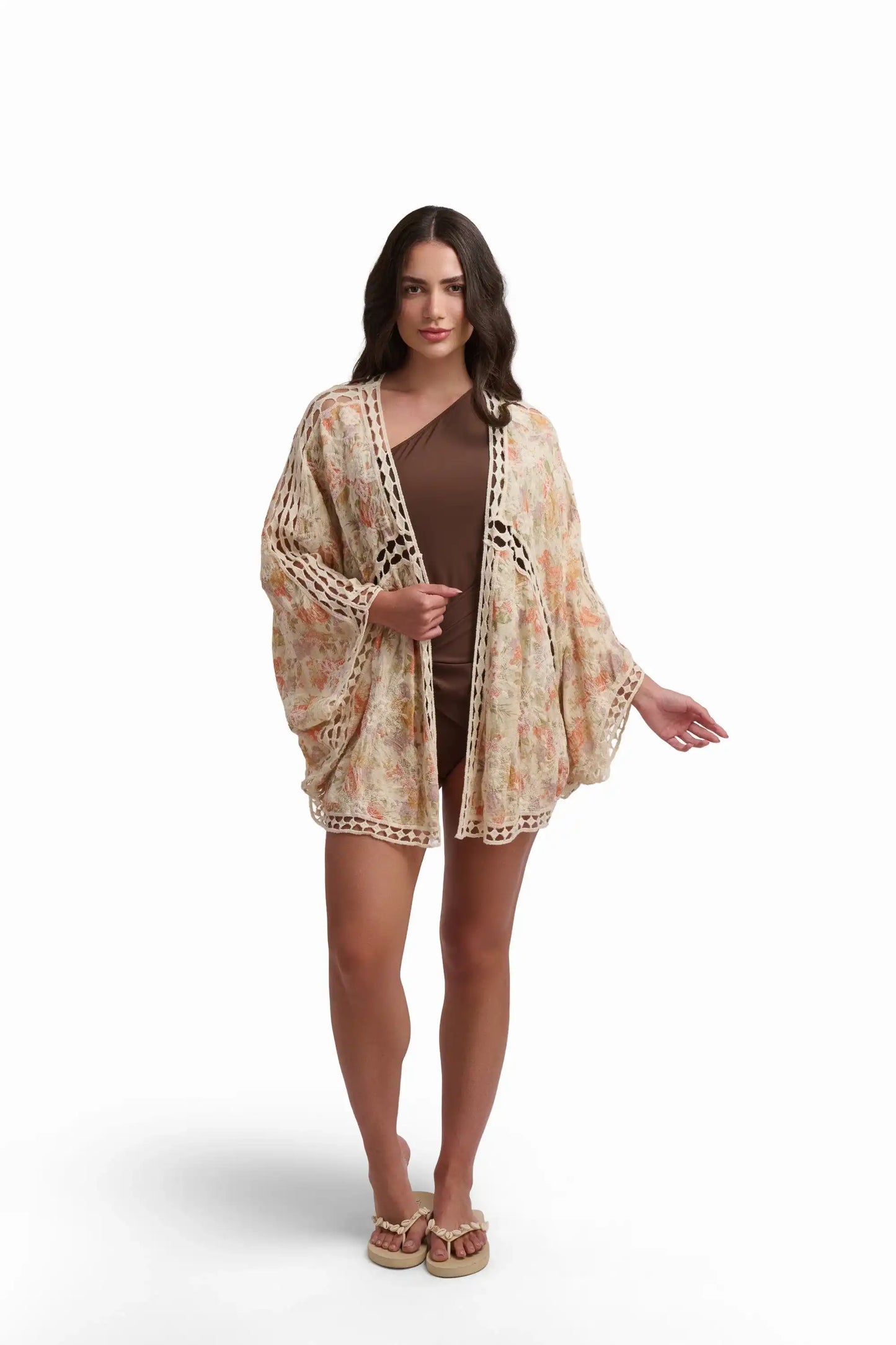 Beige Floral Kimono