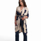 Beige and Navy Printed Kimono
