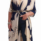 Beige and Navy Printed Kimono