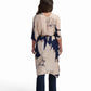 Beige and Navy Printed Kimono