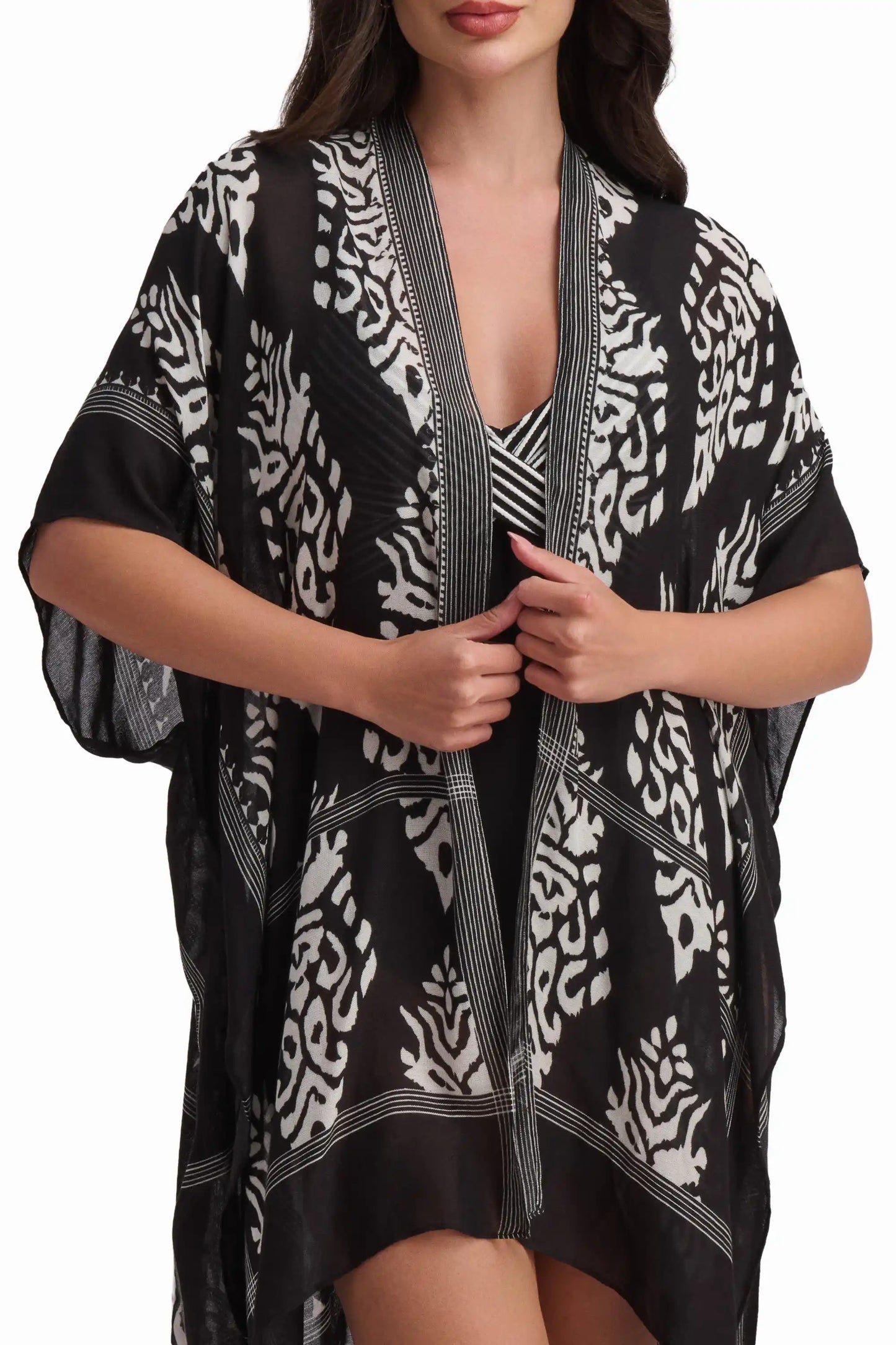 Black and White Printed Kimono