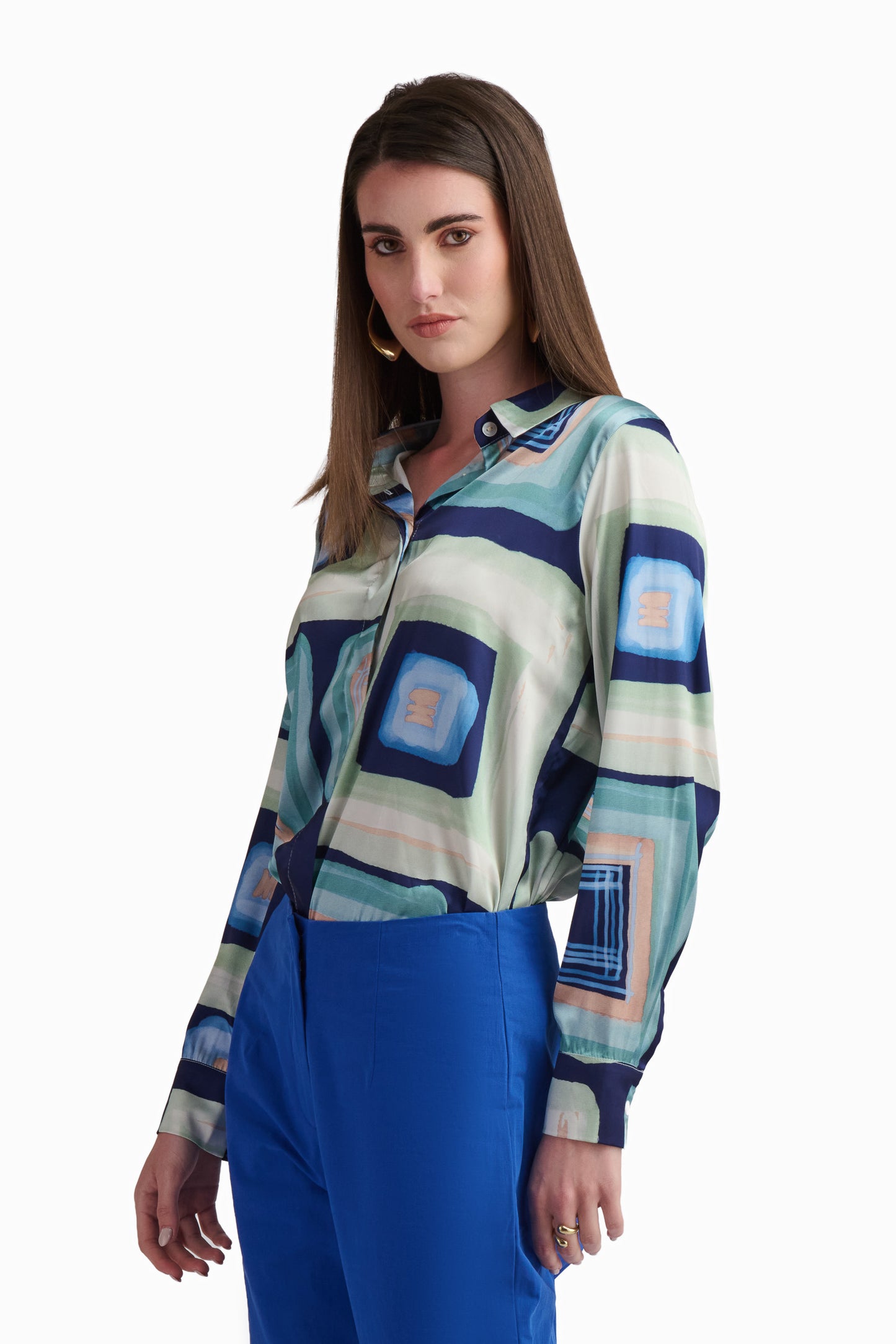Abstract Print Satin Shirt