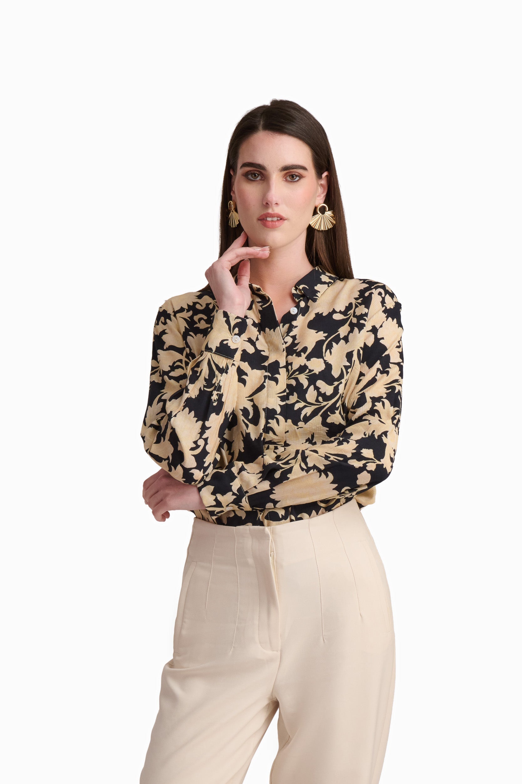 Elegant Botanical Print Shirt