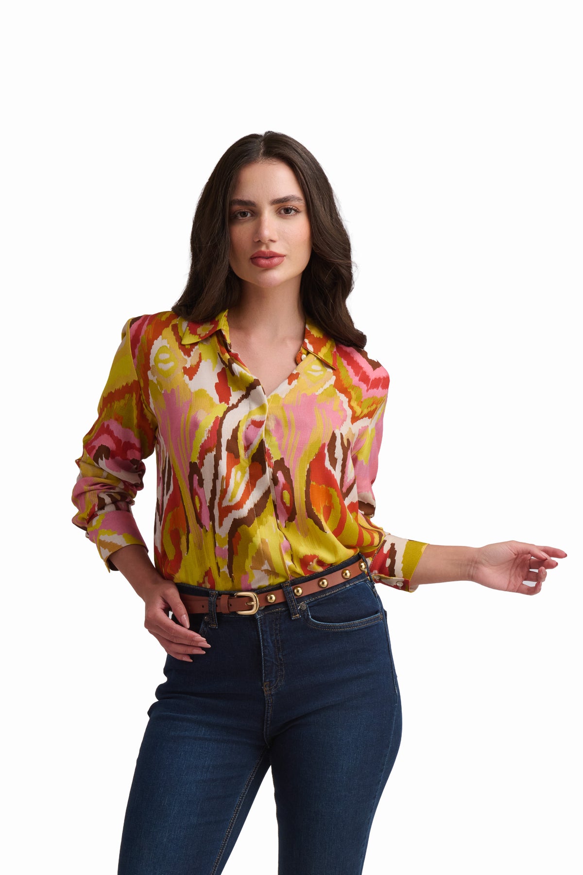 Women Blouse - Printed Mustard