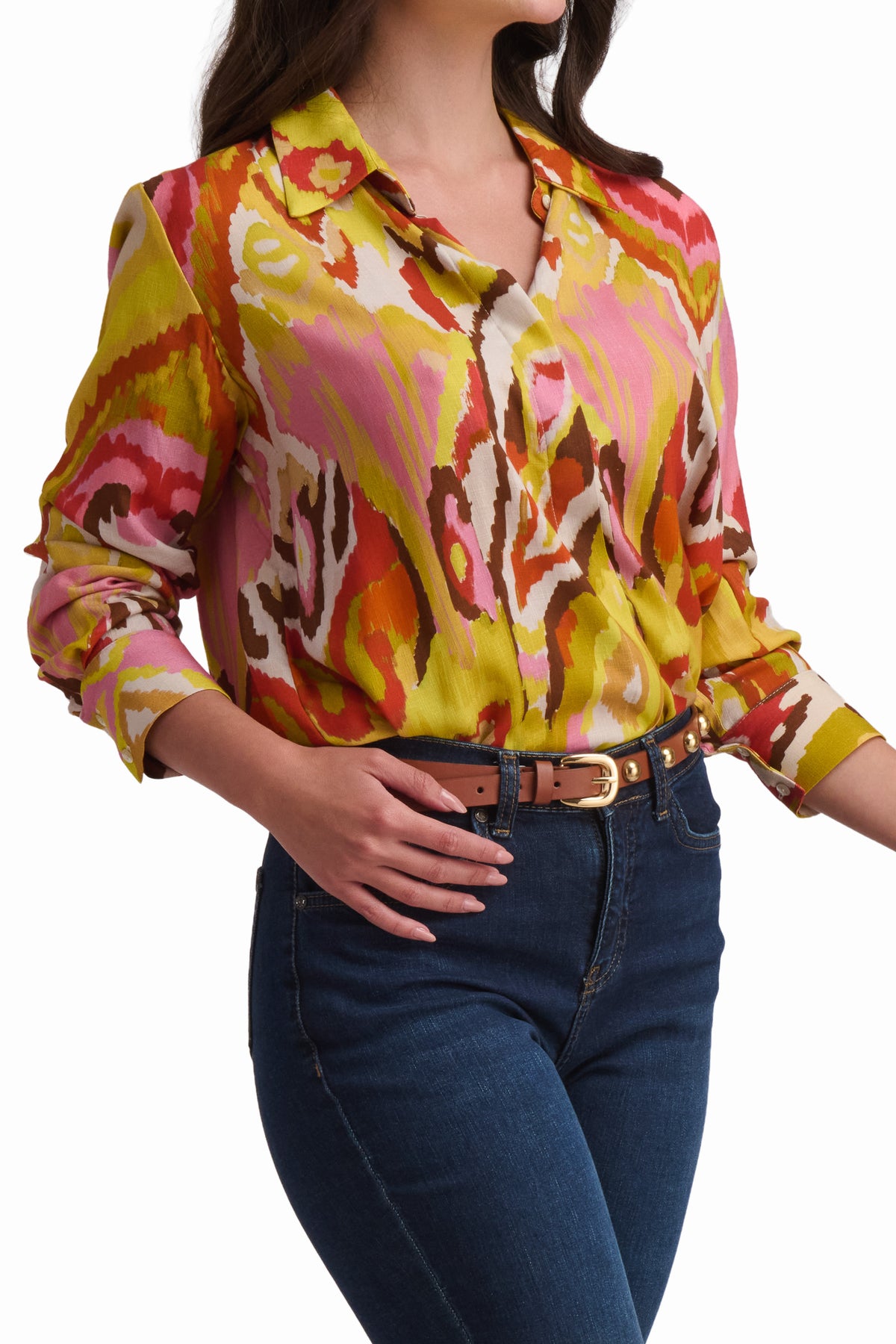 Women Blouse - Printed Mustard