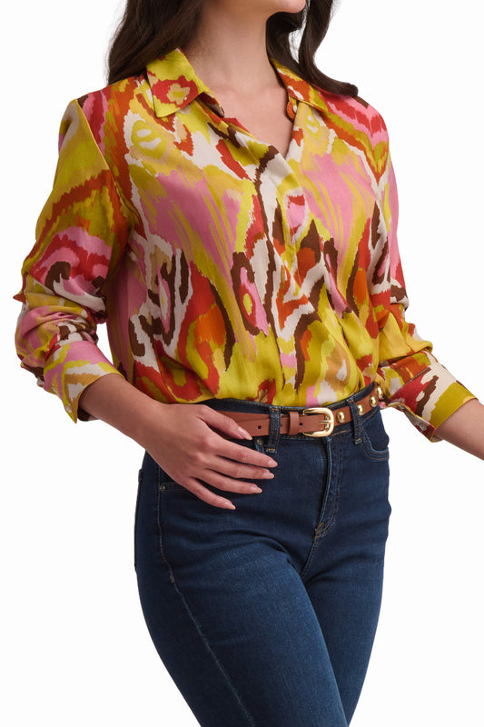 Women Blouse - Printed Mustard