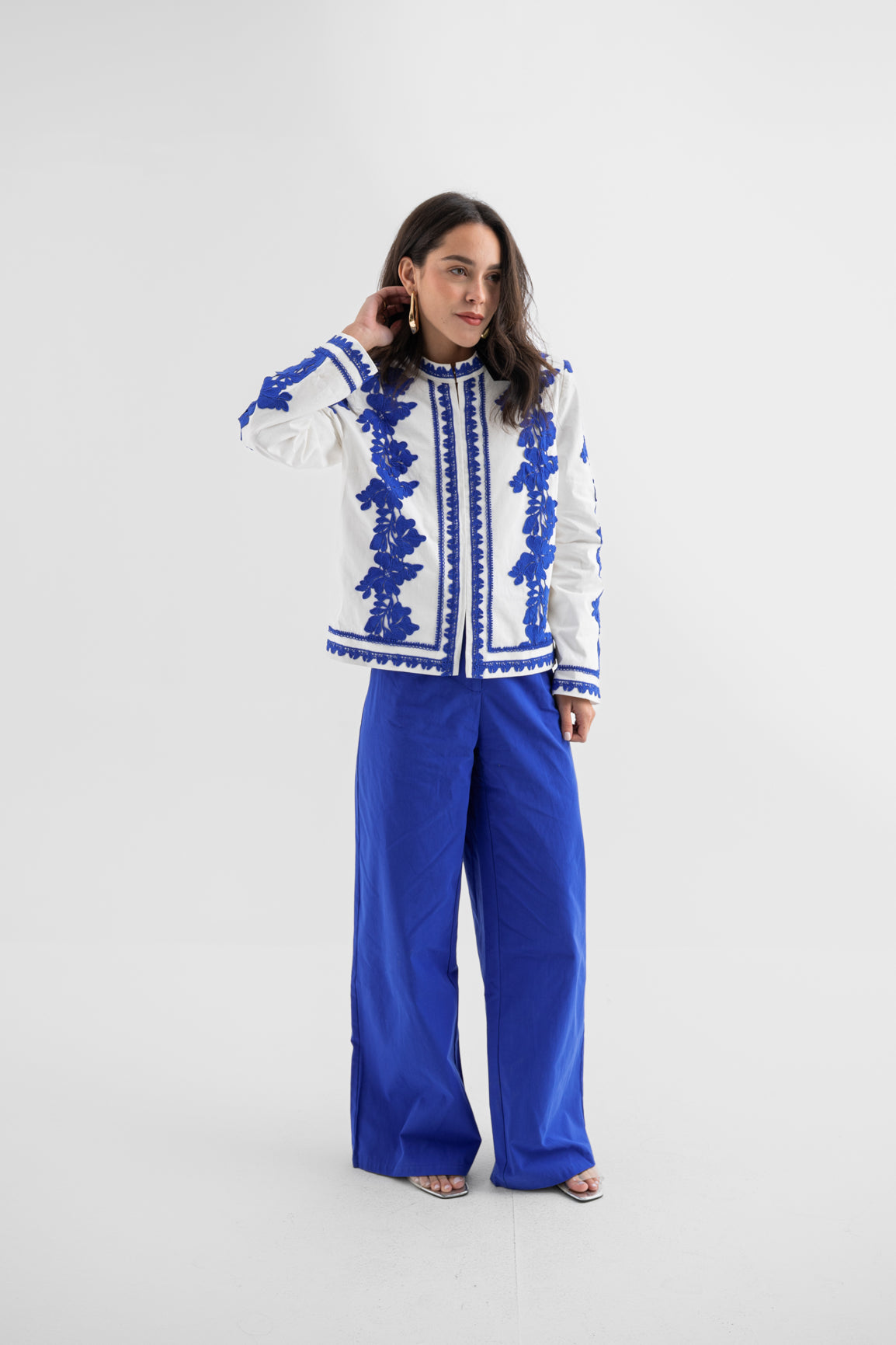 Cobalt Blue Flow Wide-Leg Cotton Trousers