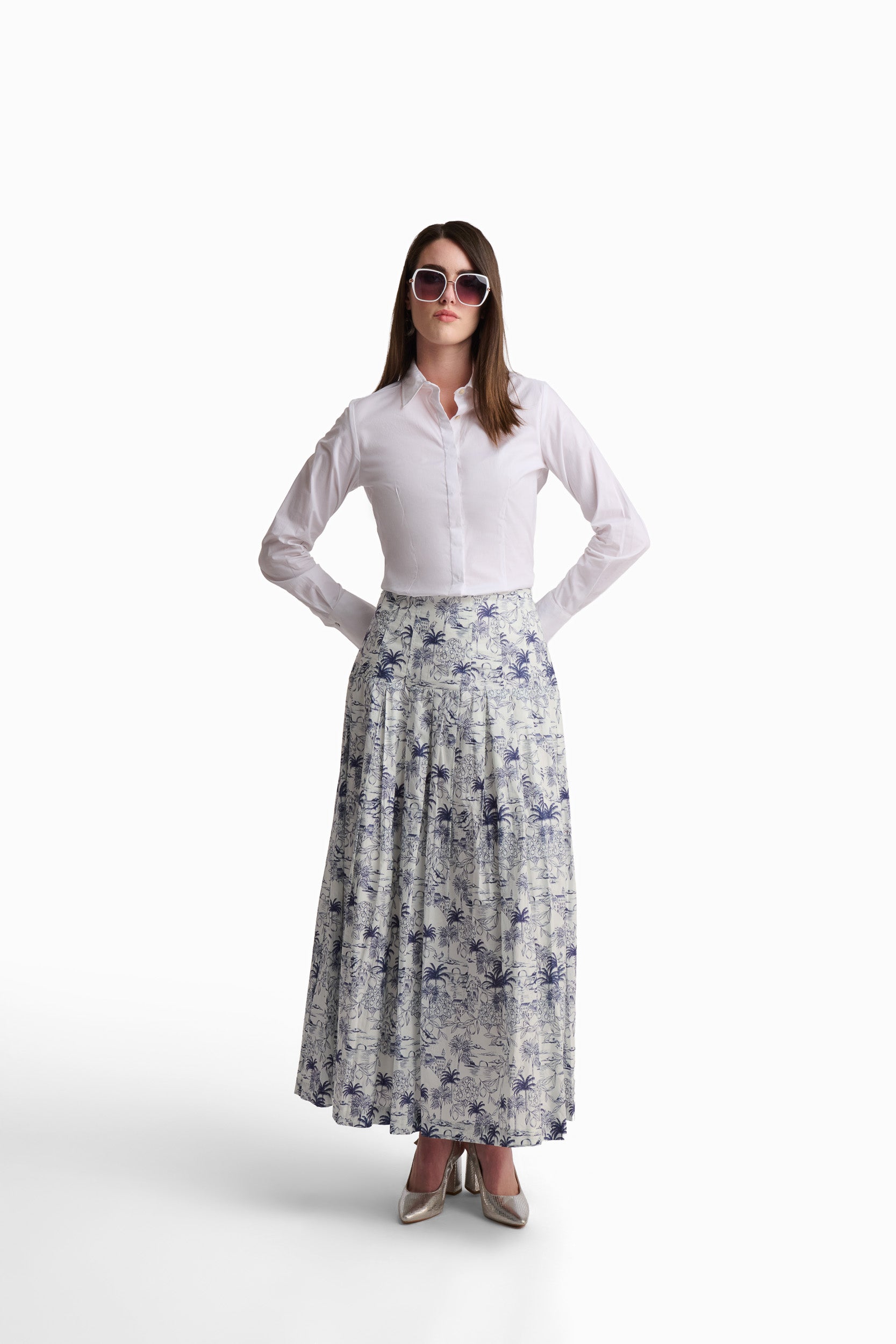 Blue Toile Tiered Maxi Skirt