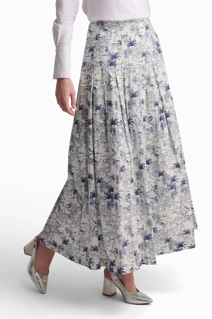 Blue Toile Tiered Maxi Skirt