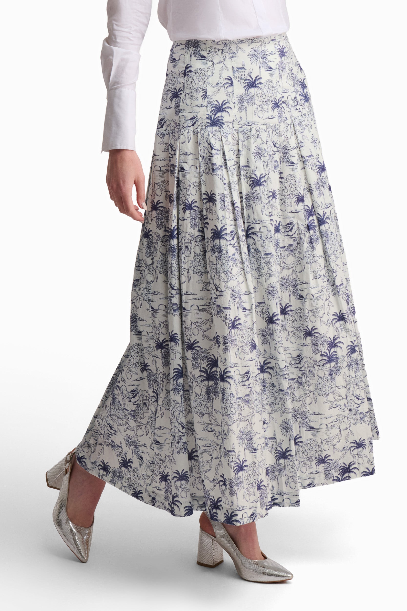 Blue Toile Tiered Maxi Skirt