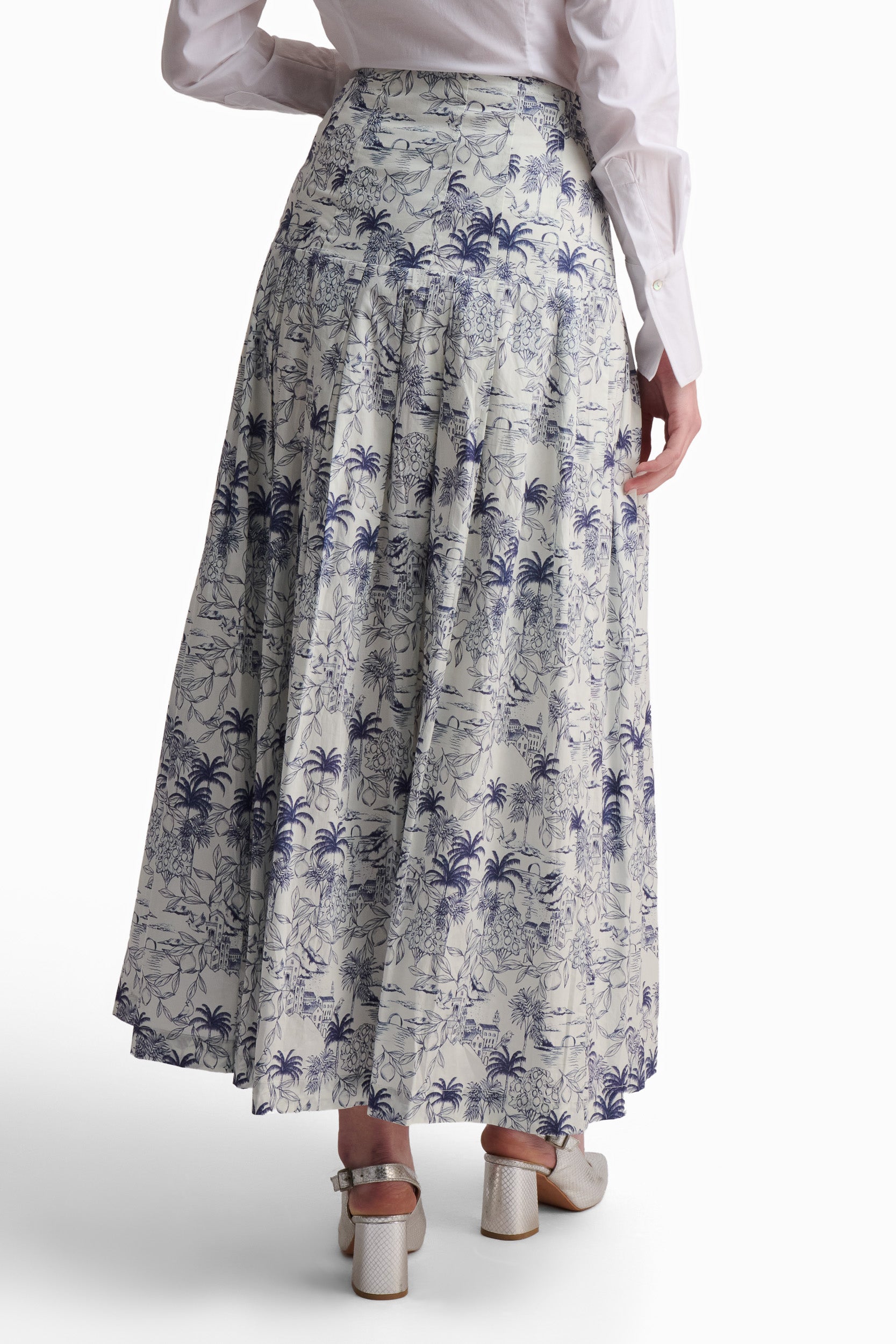 Blue Toile Tiered Maxi Skirt