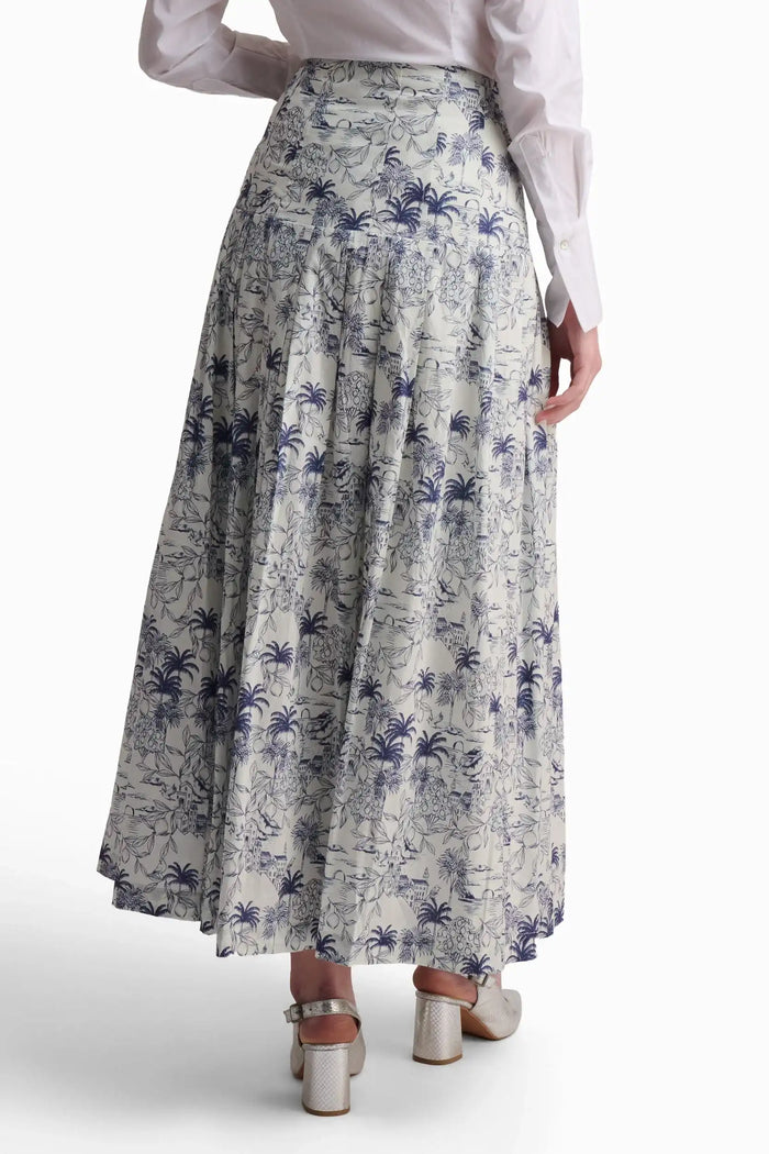 Blue Toile Tiered Maxi Skirt