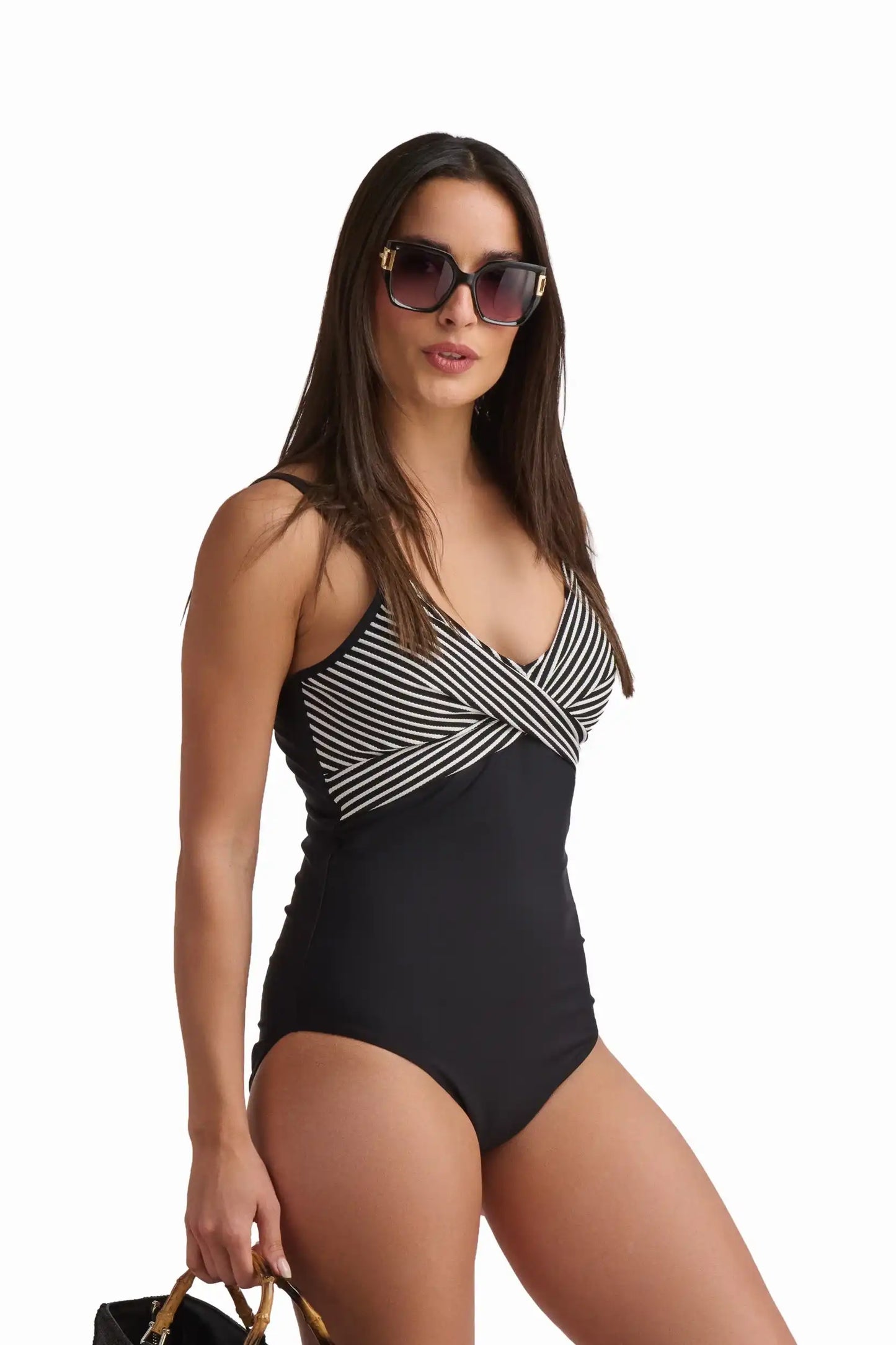Striped Twist-Front One-Piece Swimsuit