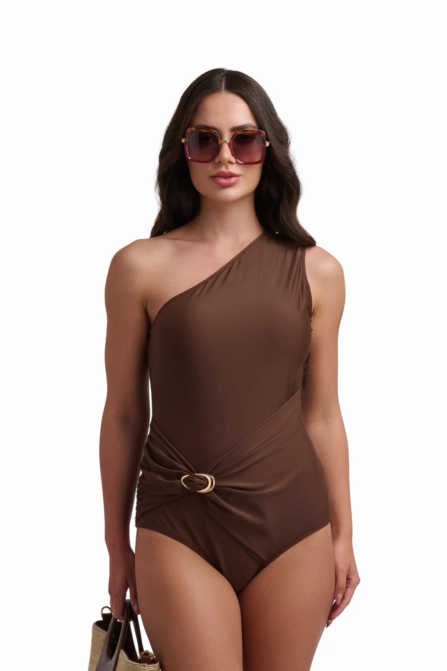 One-Shoulder Swimsuit with Statement Ring