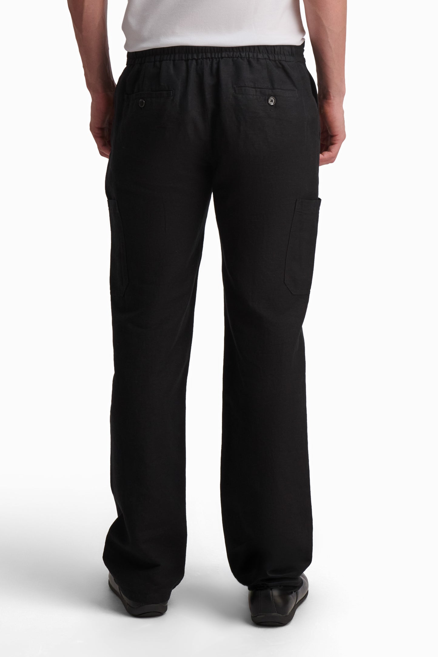 Black Linen-Cotton Straight-Leg Trousers